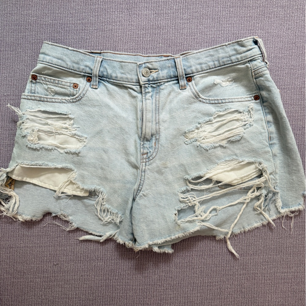 American Eagle Outfitters Blue Distressed Jean Shorts